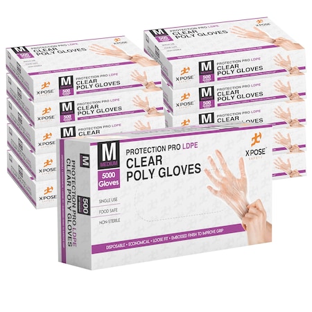 Disposable Poly Gloves, Clear, 10 PK
